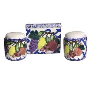 Vintage Napkin Holder Set - Salt & Pepper Shaker Fruit Pattern Sorrento Artmark